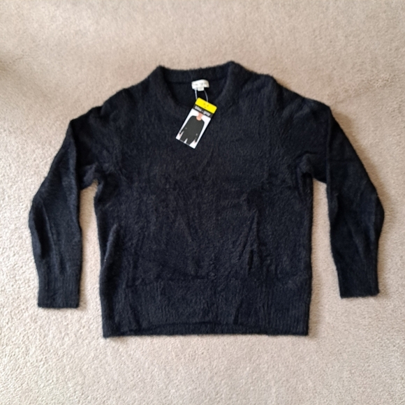 Bleu Gray Eyelash Sweater Women's Small Black Cozy Crewneck Top - Picture 9 of 13